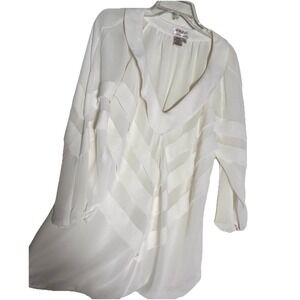 max studio specialty products Blouse 1X Ivory  Layered Chevron Semi Sheer Lined